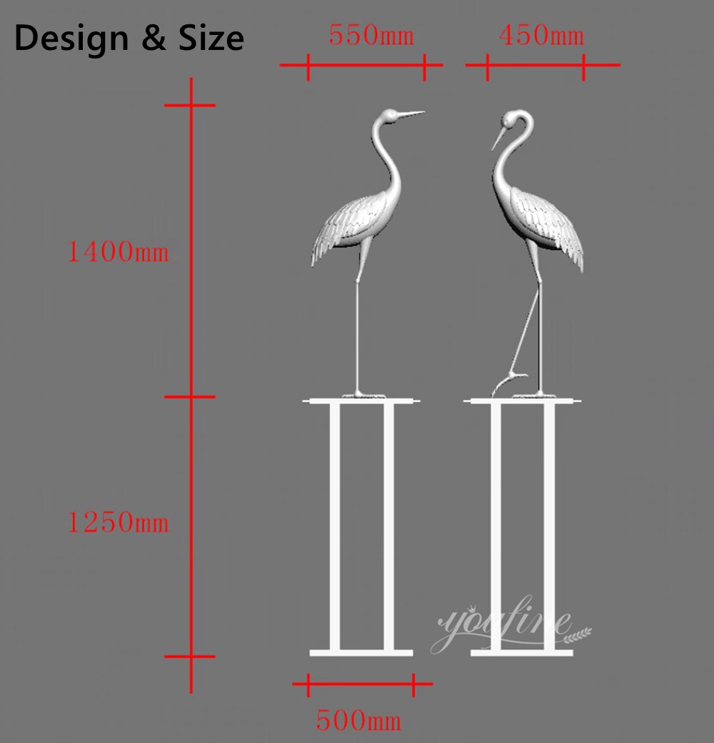 custom stainless steel metal crane sculptures design