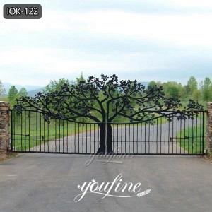  » Decorative Double Sliding Wrought Iron Tree Gates Ornaments for Sale IOK-122