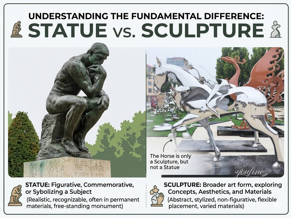 difference between sculpture and statue