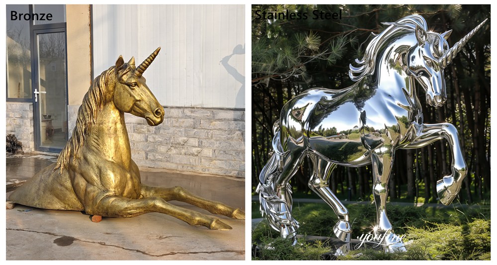 different materials of unicorn sculptures