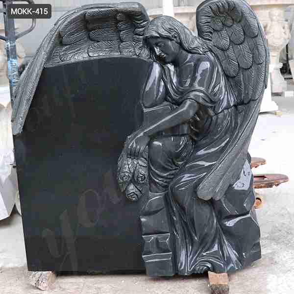 Hand Carved High Quality Black Granite Grave Angels Ornaments for Sale MOKK-415