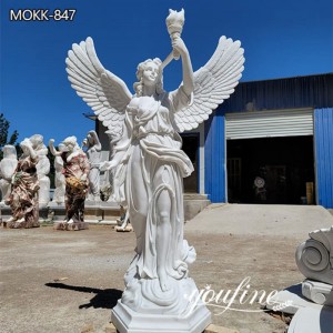  » Hand Carved Marble Angel Statue Holding Torch Statue for Sale MOKK-847