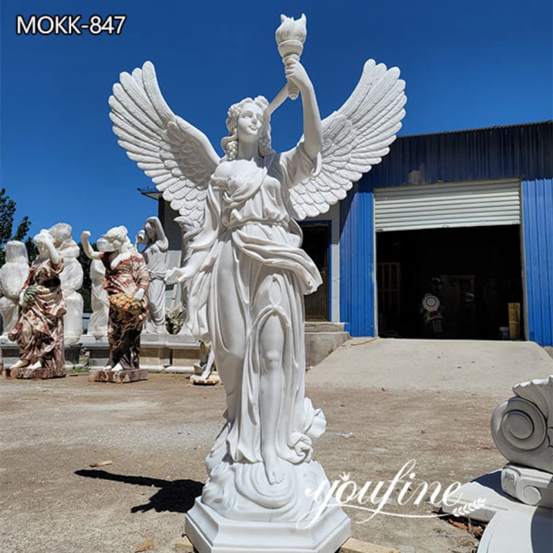 Hand Carved Marble Angel Statue Holding Torch Statue for Sale MOKK-847
