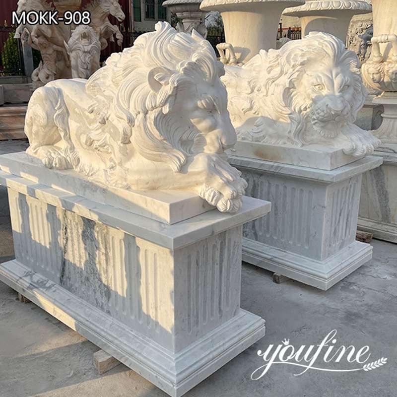  » Natural White Marble Lion Statue for Front Porch Factory Supply MOKK-908 Featured Image