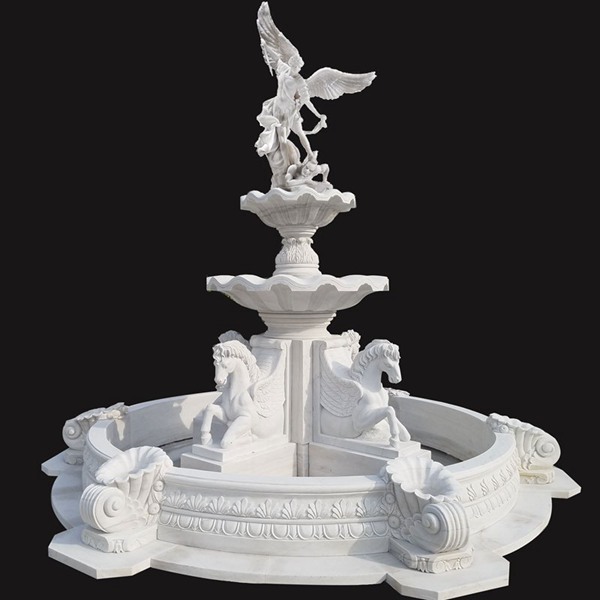 Hand Carved Marble Saint Michael Angel Fountain for Sale MOKK-62