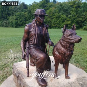  » Outdoor Life Size Bronze Solider Statue with Dog for Sale BOKK-873