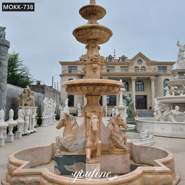 Large Outdoor Marble Water Fountain With Horse Statues for Sale MOKK-738