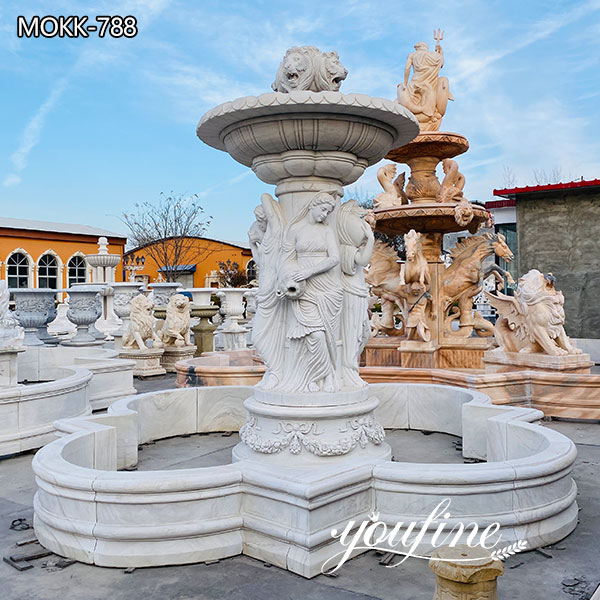 Estate White Marble Fountain with Lady Lion Statue for Sale MOKK-788