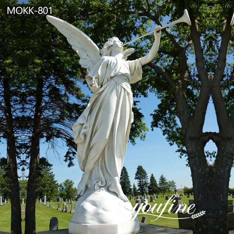 Marble Angel with Trumpet Statue Outdoor Decor for Sale MOKK-801