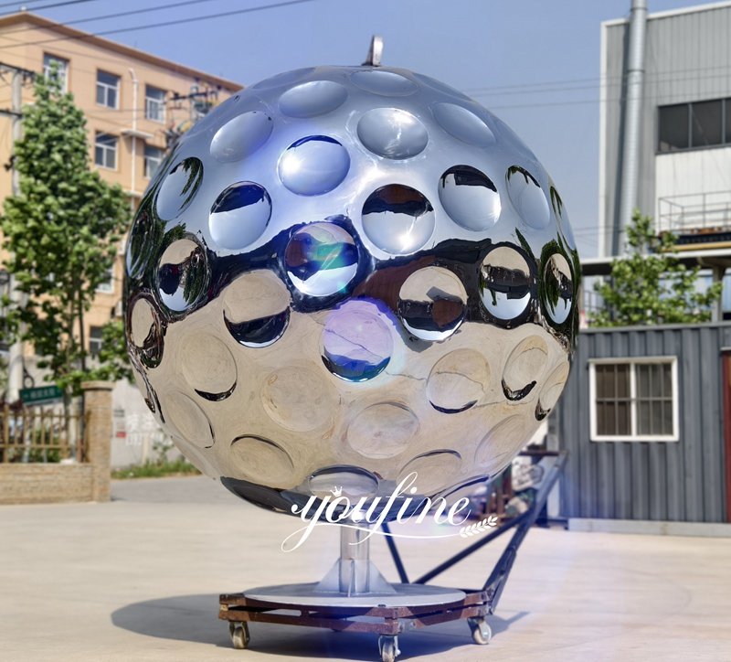 finished 83 inch stainless steel golf ball sculpture