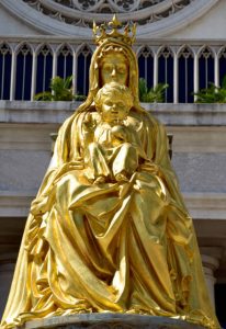  » Golden Bronze Virgin Mary with Baby Jesus Statue BOK1-388