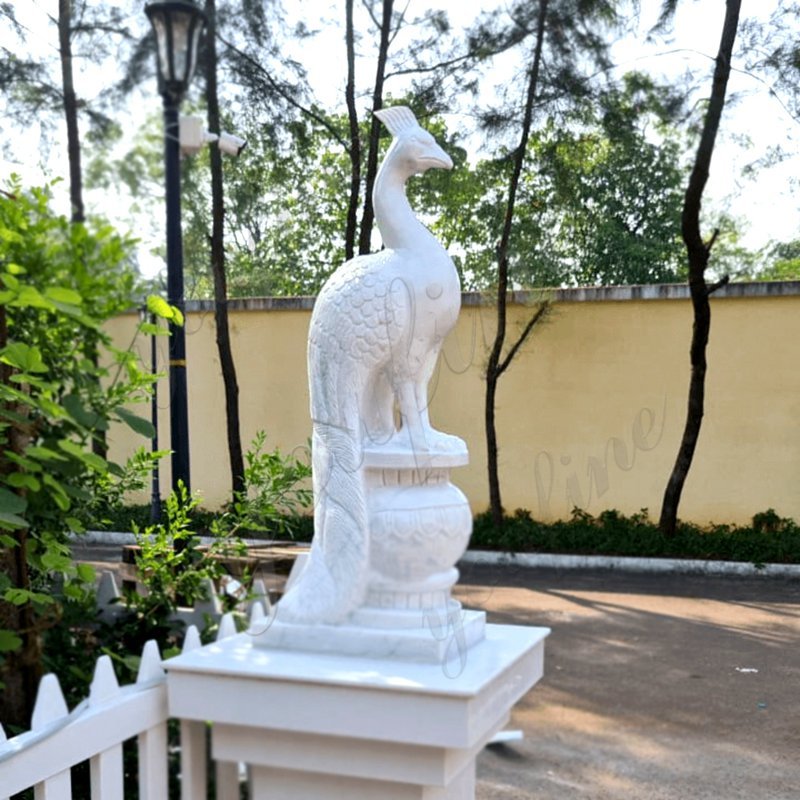 hand carved Marble peacock statue