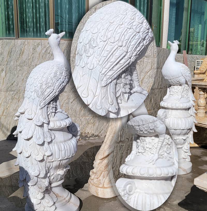 hand carved Marble peacock statue