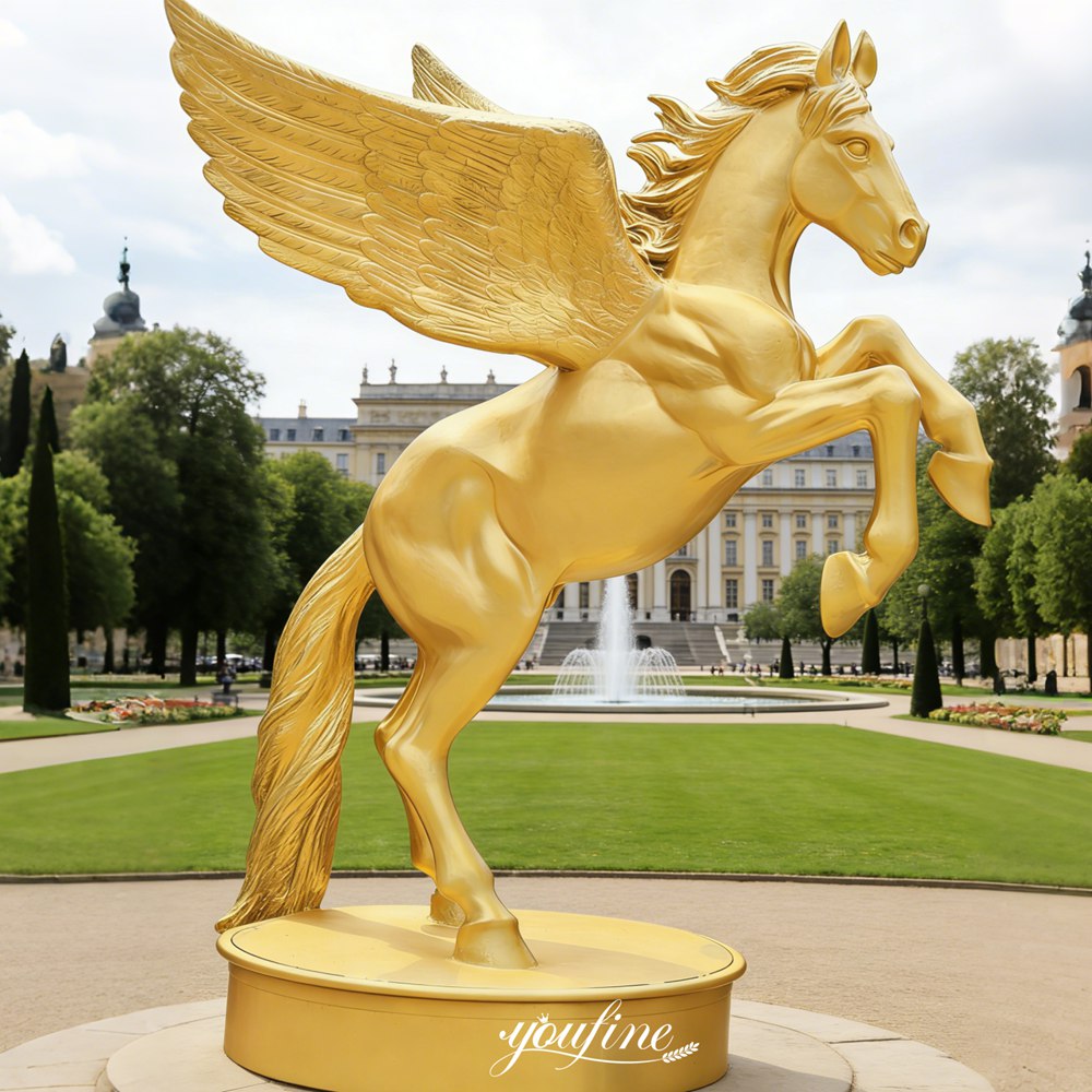 large golden flying horse statue for square decor