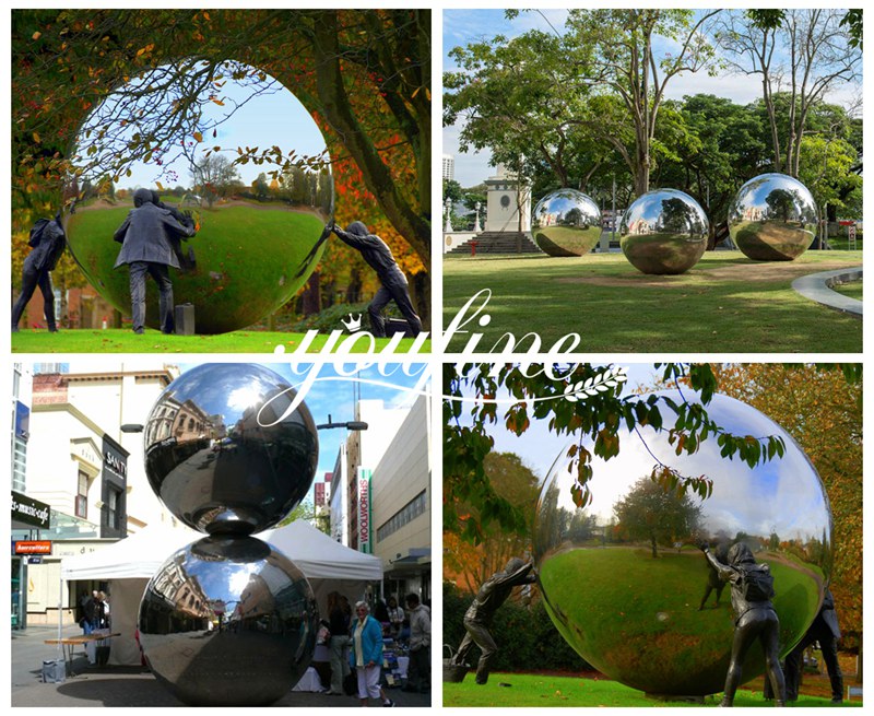 large metal sphere with different designs