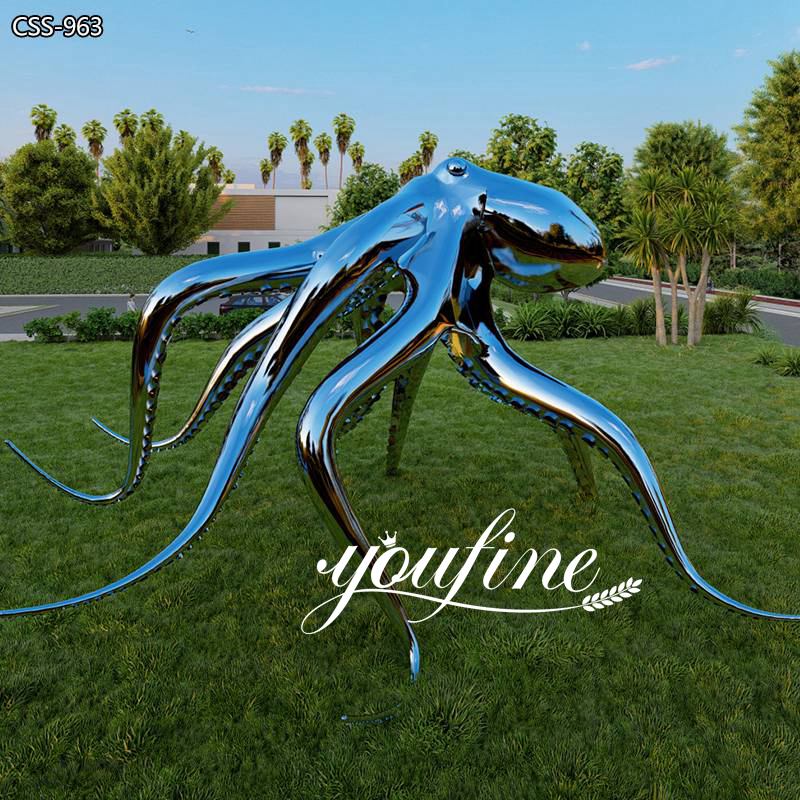 Large Polished Stainless Steel Octopus Sculpture for Outdoor Decor
