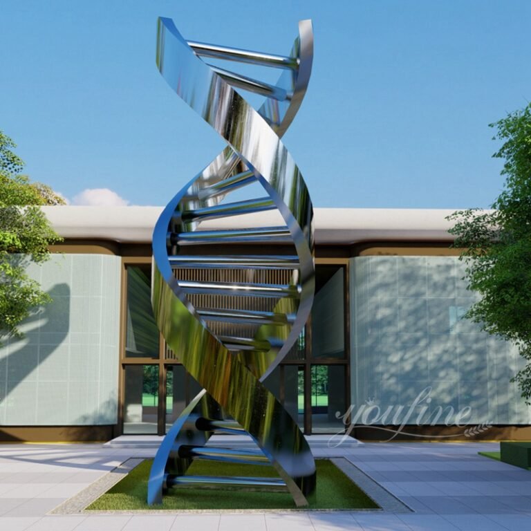 large polished stainless steel DNA sculpture for outdoor decor