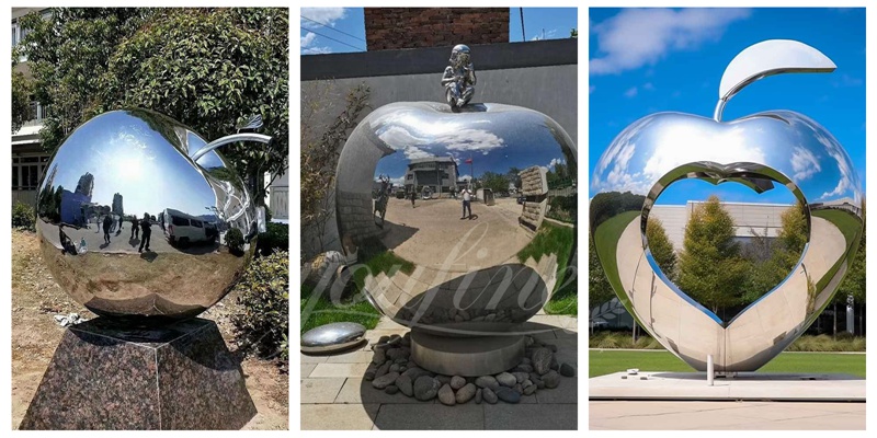 large stainless steel apple sculpture