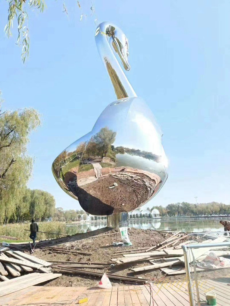 Large Stainless Steel Abstract Swan Sculpture for Outdoor Garden