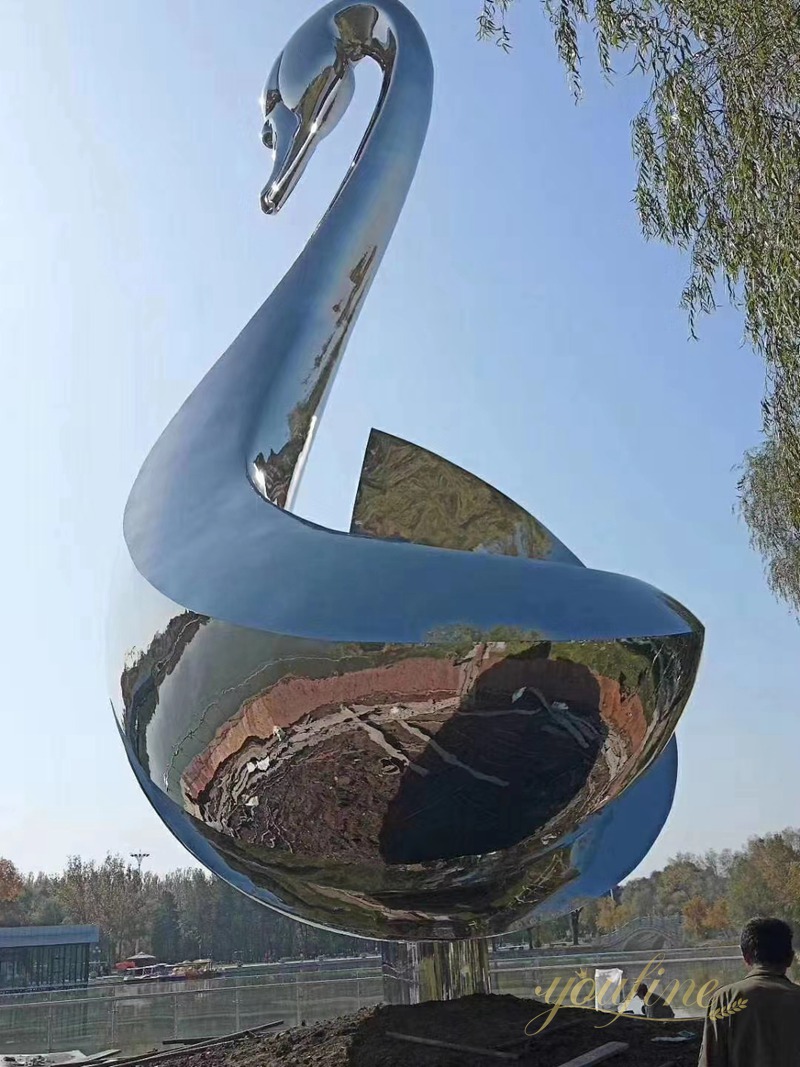 Large Stainless Steel Abstract Swan Sculpture for Outdoor Garden