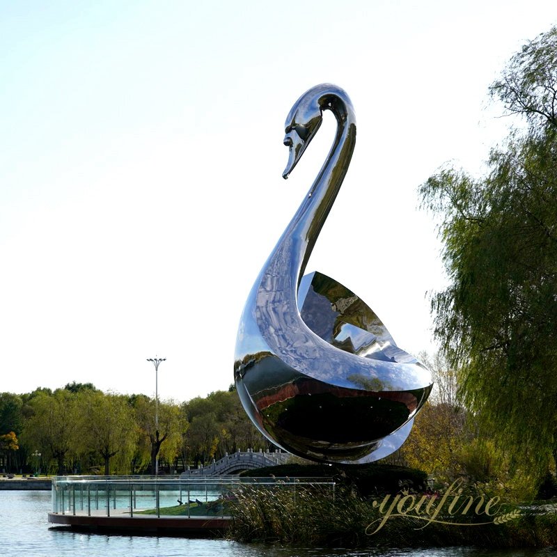 Large Stainless Steel Abstract Swan Sculpture for Outdoor Garden