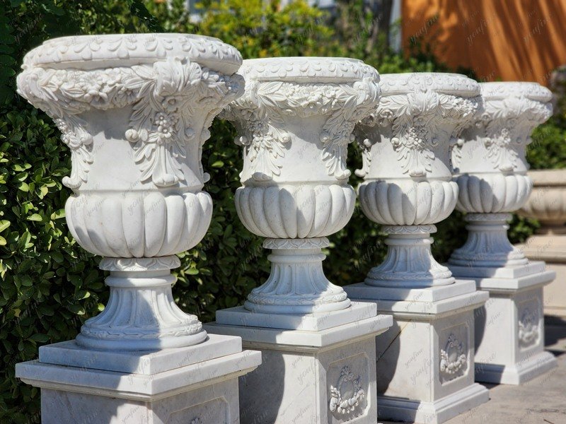 large white marble flower pot for garden