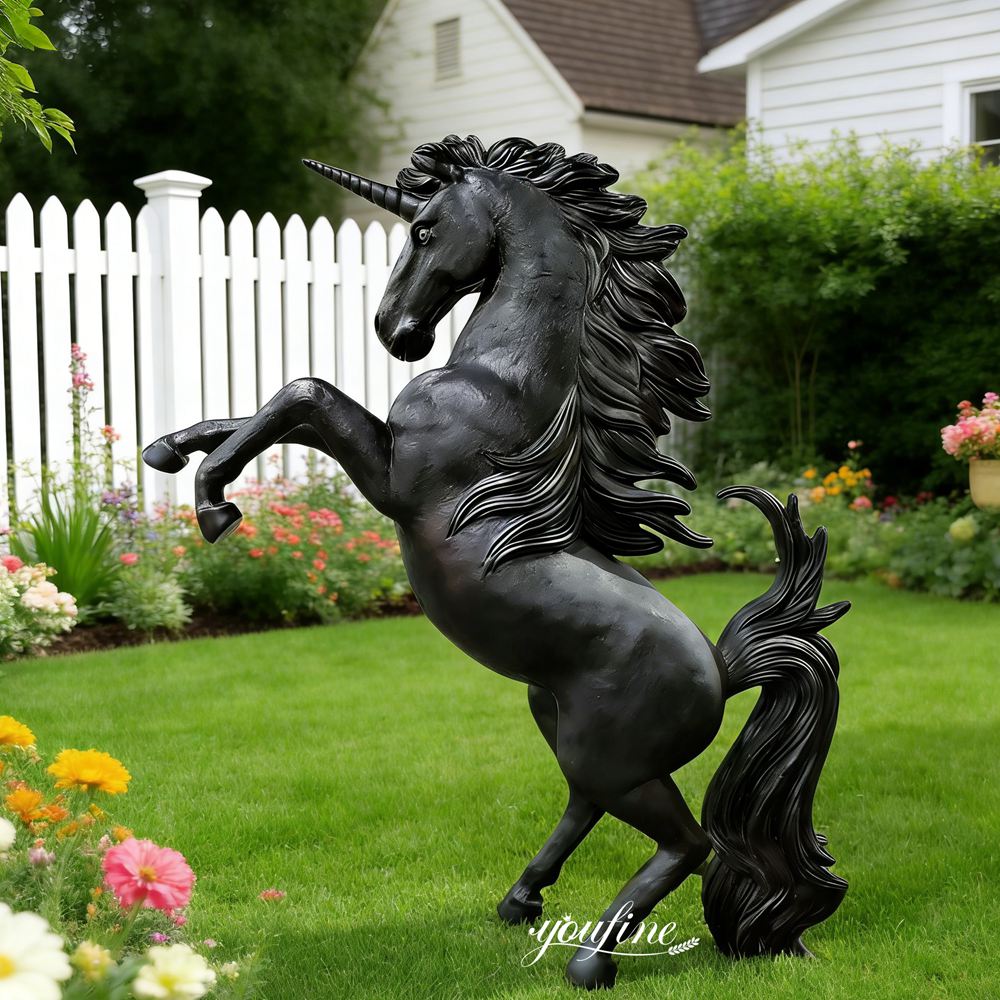 life size black unicorn statue for garden decor