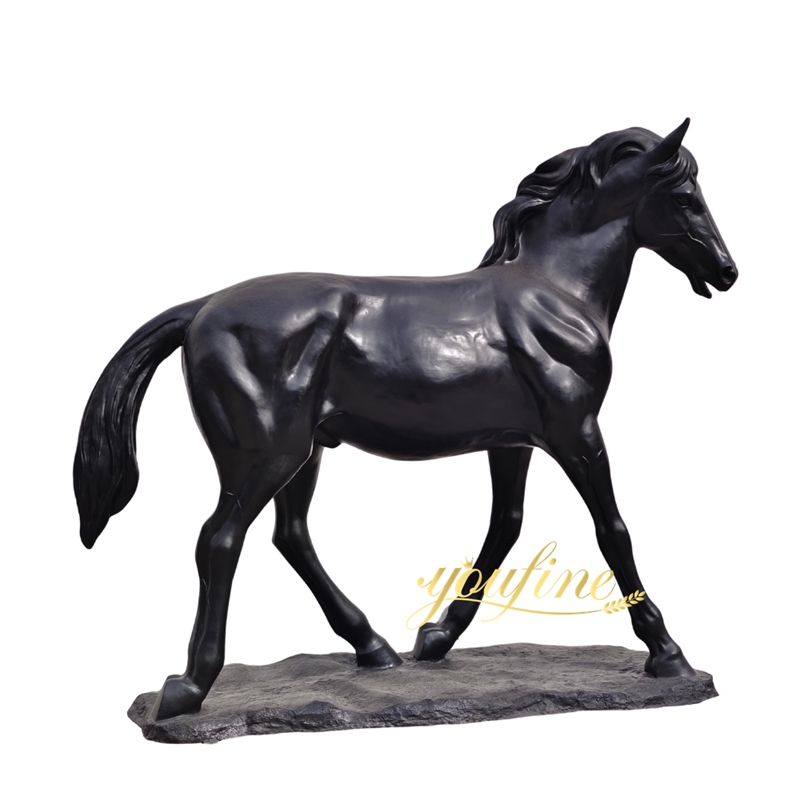 life size black bronze walking horse sculpture