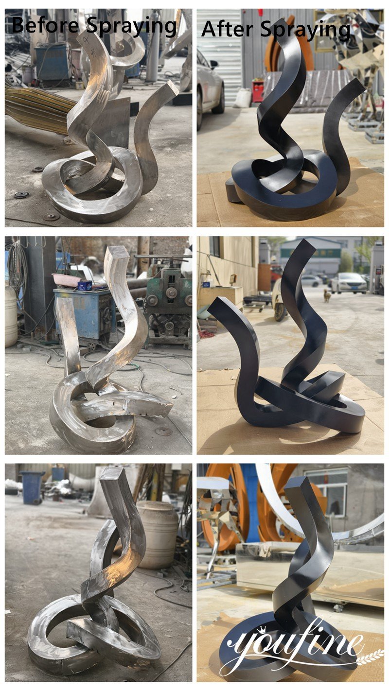 linear black abstract metal sculpture making process display