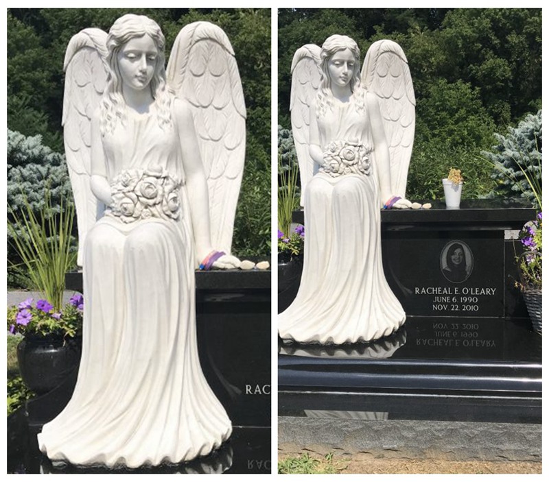 marble angel bench gravestone details