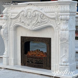  » Hand Carved White Marble Fireplace Mantel Surround for Room MOK1-128