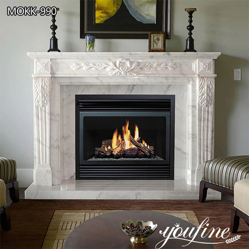 Hand Carved White Marble Fireplace Mantel MOKK-990