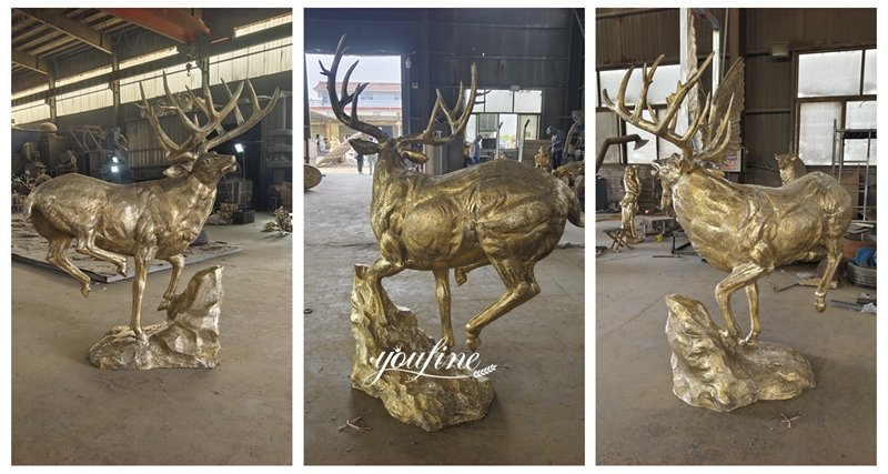 polished bronze white-tailed deer sculpture details