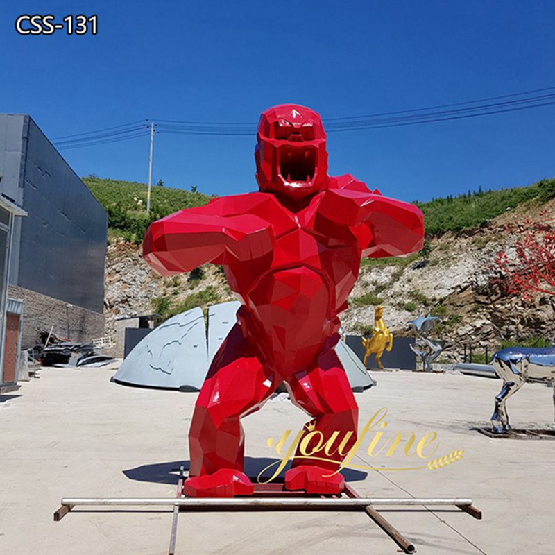 Red Gorilla Statue Large Outdoor Art Decor for Sale CSS-131