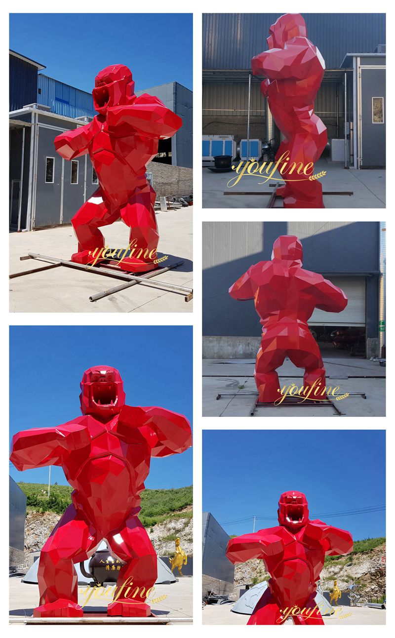 stainless steel red gorilla statue details