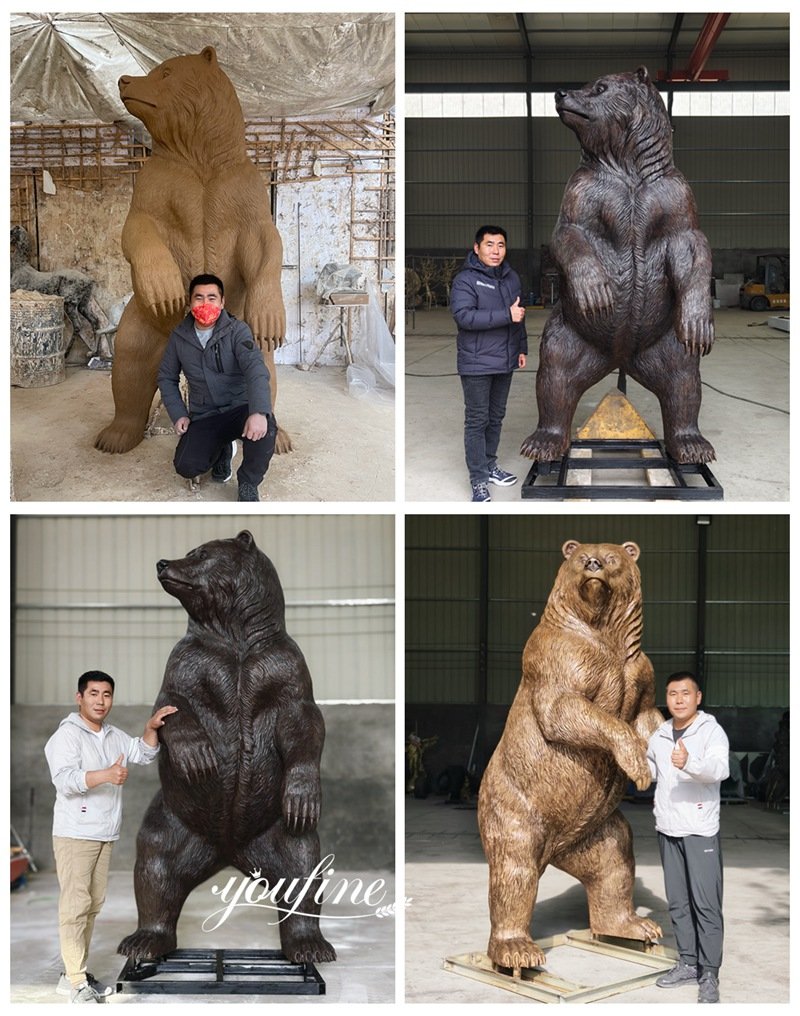 the qualified bronze bear clay model and completed sculptures display