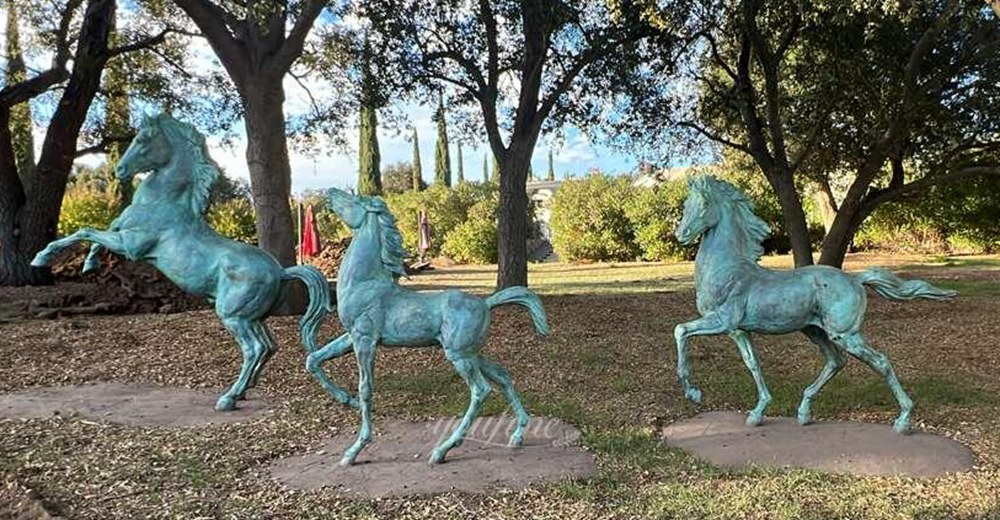 three vintage bronze horse statues for outdoor decor