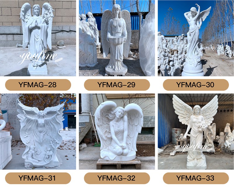 various life-size marble angel statues