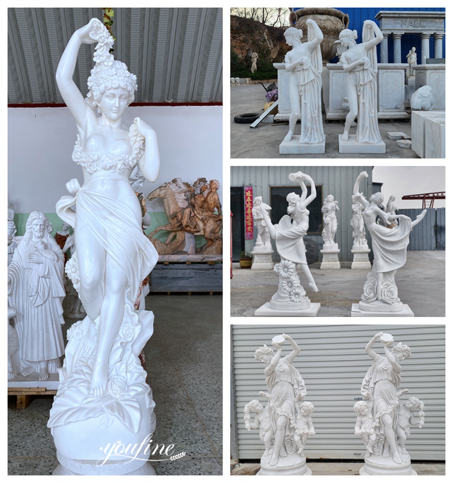 various white marble dancing girl sculptures