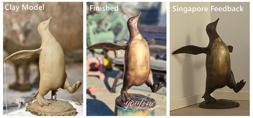 walking bronze penguin statue