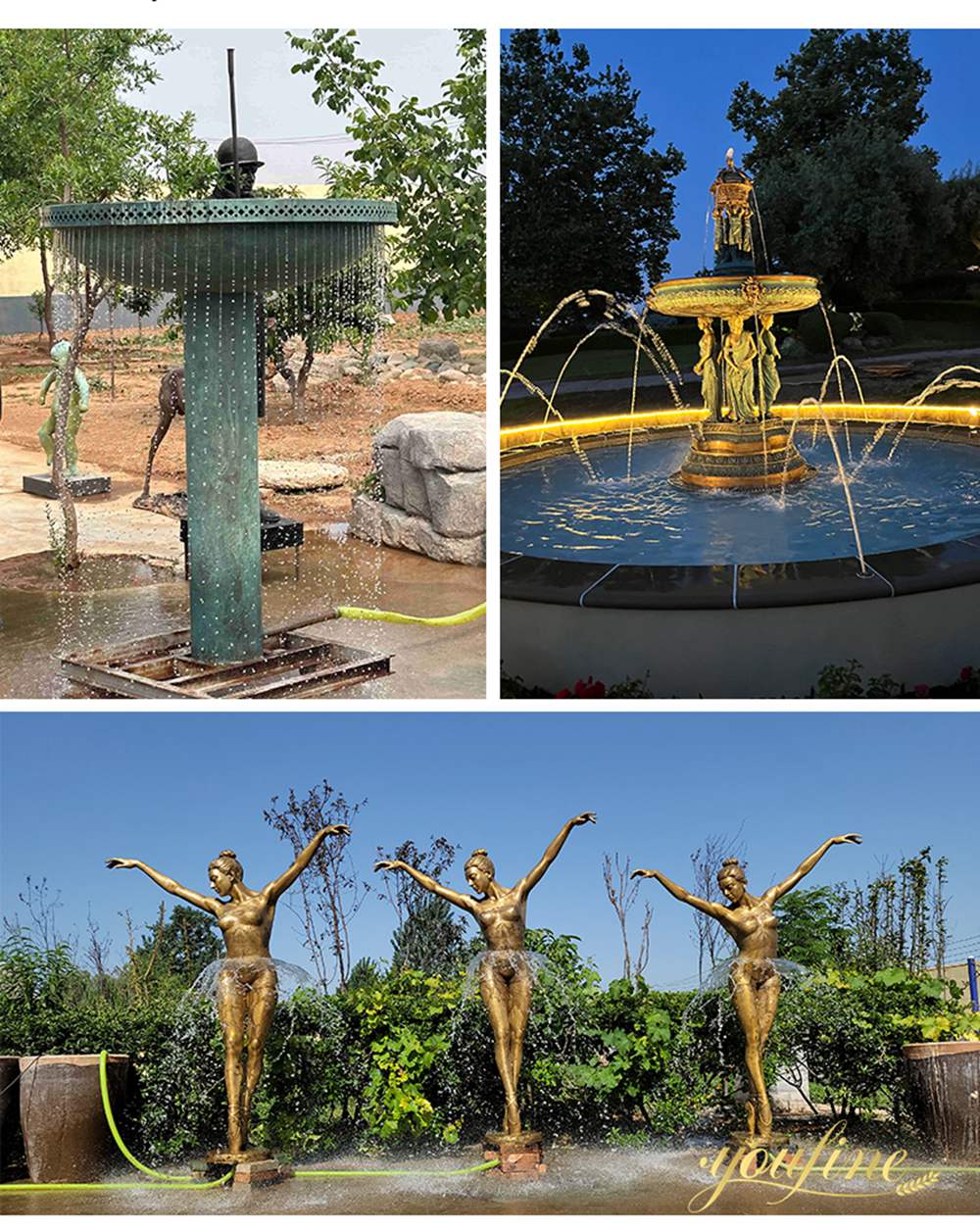 water flow effects of bronze water features