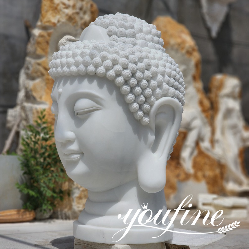 white outdoor marble Buddha head statue (1)