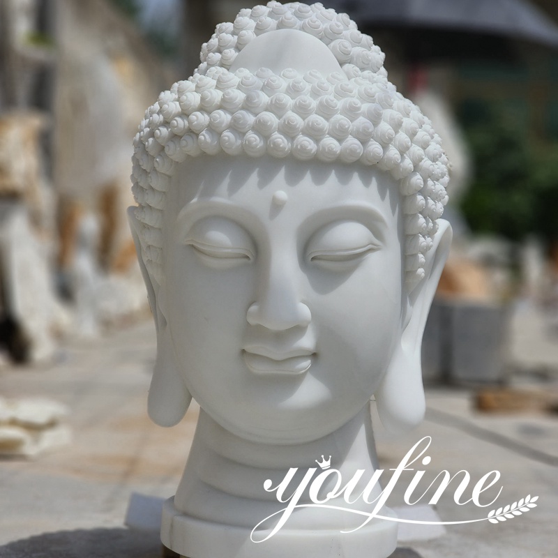 white outdoor marble Buddha head statue (2)