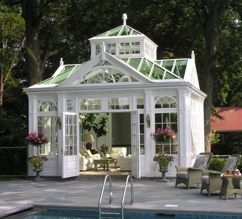 White Ornamental Cast Iron Gazebo Outdoor Sunroom IOK-88